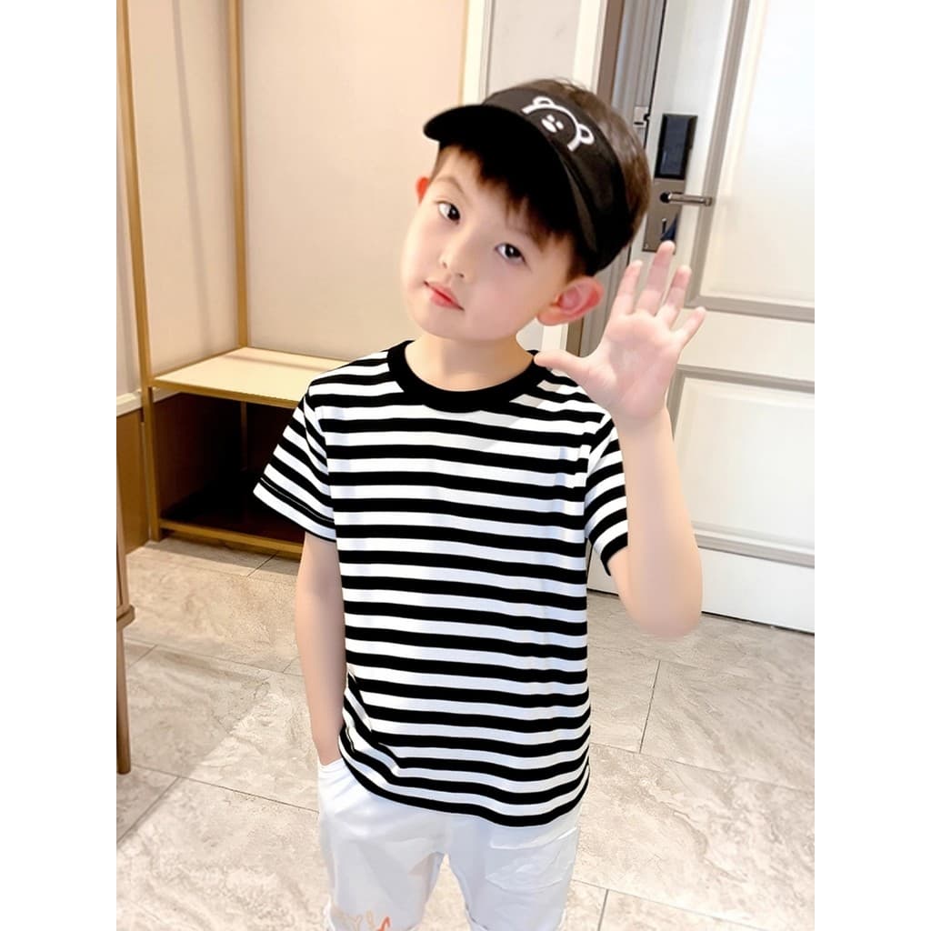 Europeu americano comércio exterior roupas infantis verão crianças Lycra algodão manga curta camiseta simples listrado b
