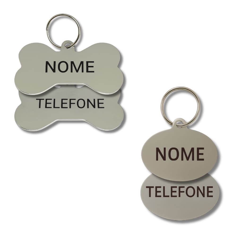Placa de Identificação Pet Plaquinha Pingente personalizada para Cachorro Gato gravado a laser