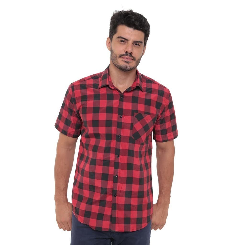 Camisa xadrez masculina casual slim fit manga curta com bolsos Importada