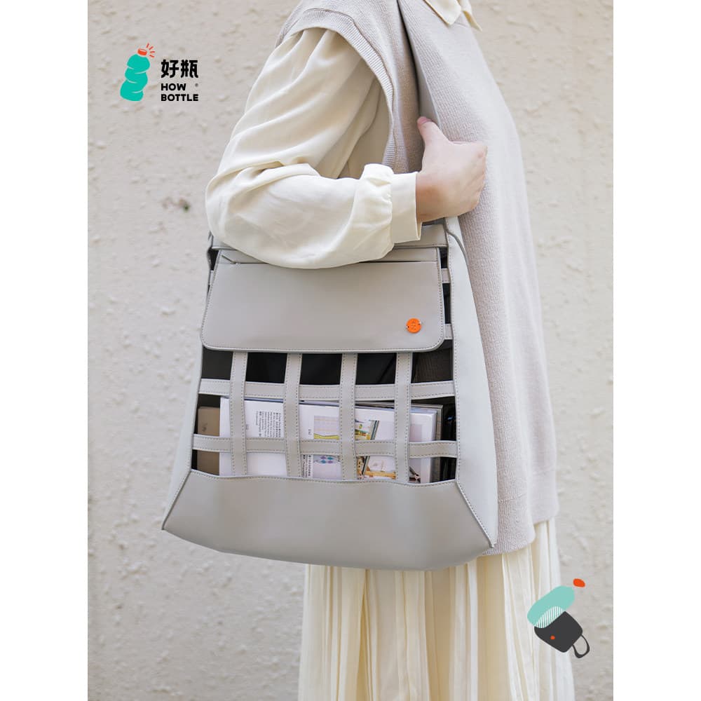 Boa garrafa HowBottle {Vá para a praia} Grade Tote Bolsa de couro Garrafa de plástico de um ombro Reciclada Ecologicamen