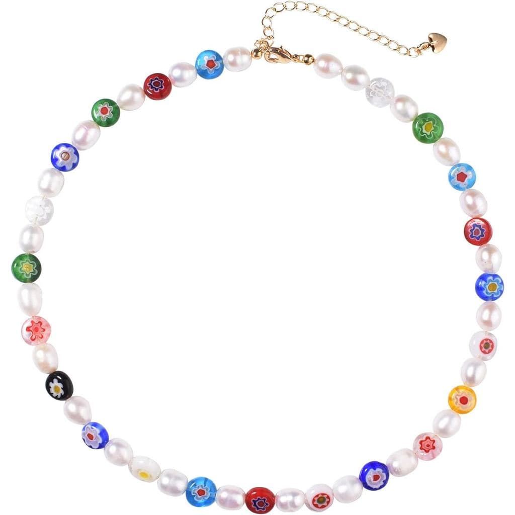 Colar de Pérolas de Água Doce Naturais, Divertido e Charmoso, Feito à Mão, Estilo Boho de Verão, Presente para Mulheres