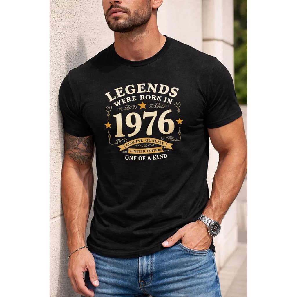 Camiseta Masculina As Lendas Nascem Em 1976 50 Anos 100% Algodão Premium