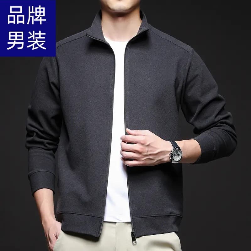 [Cardigan com zíper de lã térmica com autoaquecimento] Tecido de seleção de marca versão elegante jaqueta Casual masculi