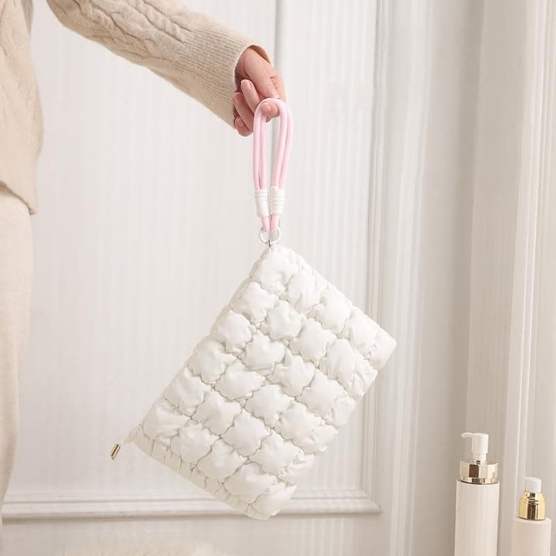 Bolsa De Maquiagem Acolchoada DOB SECHS Puffer Com Alça Cosmética Fofa Removível De Algodão Inchado , Pequena Zíper Para