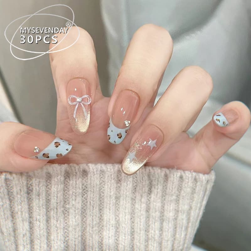 Adesivos de Unhas Removíveis com Estampa de Leopardo para Meninas, Unhas Falsas de Alta Qualidade com Efeito Olho de Gat