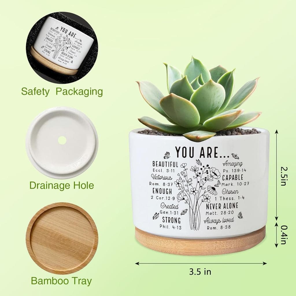 Vaso de Planta Suculenta 'You Are Beautiful', Vaso de Cerâmica Fofo de 3,5 Polegadas, Vasos Inspiradores Cristãos para P