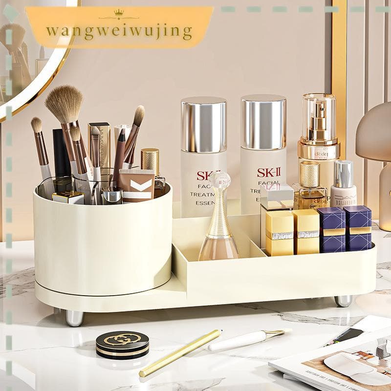 Organizador Giratório Multiuso para Maquiagem e Cosméticos Off White