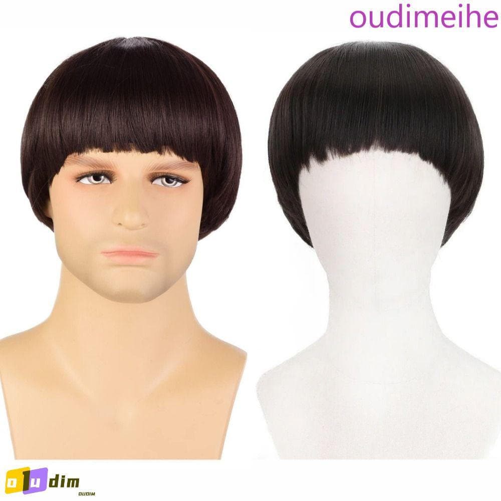 OUDIMEIHE Perucas De Corte De Tigela Dos Anos 60 , Peruca Curta De Cogumelo De Filme De Anime De Halloween Cosplay Marro