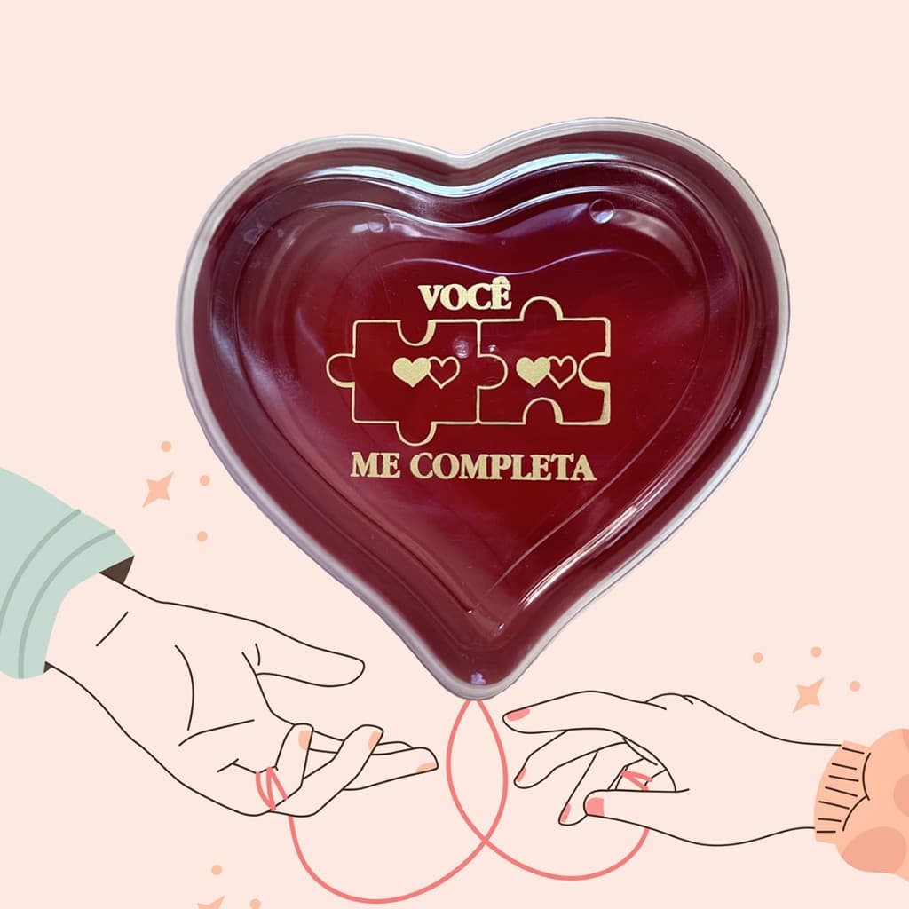 Lindo presente caixa coração acrílica com 3 xícaras de chá acrílicas NAMORADOS amor casamento amizad