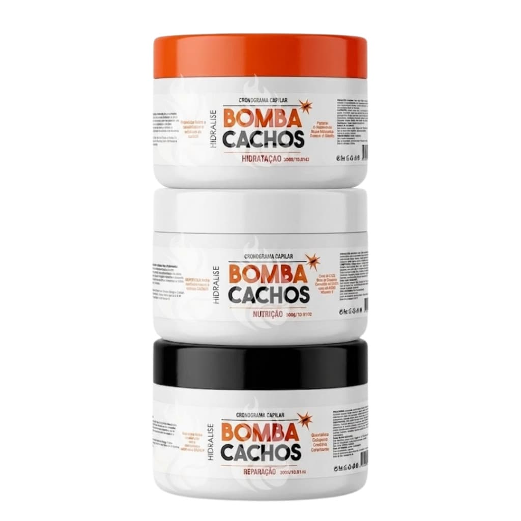 Kit Cronograma Capilar Bomba Cachos Hidralise 300ml – Hidratação, Nutrição e Reconstrução