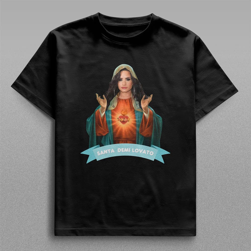 T-Shirt Feminina Demi Lovato Santa Icone Pop Estampa Exclusiva Fã Aesthetic Tumblr Manga Curta