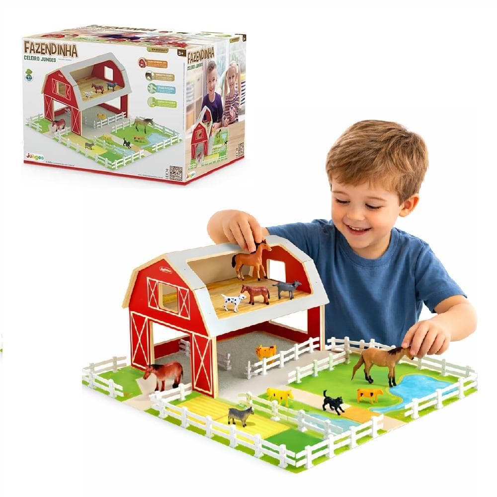 Fazenda Infantil Educativa Madeira com 10 Animais e Cercas