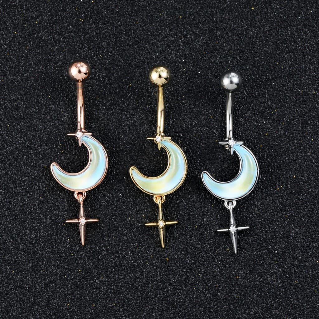 Body Piercing umbigo anel lua estrela borla gradiente cor diamante umbigo prego único umbigo fivela 2664DQD