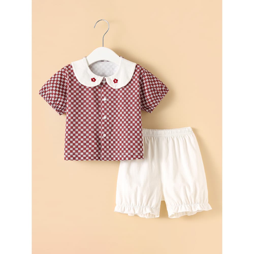 0-5 anos de idade roupas do bebê verão fino Shorts de manga curta terno passeio puro algodão roupas da menina do bebê ve