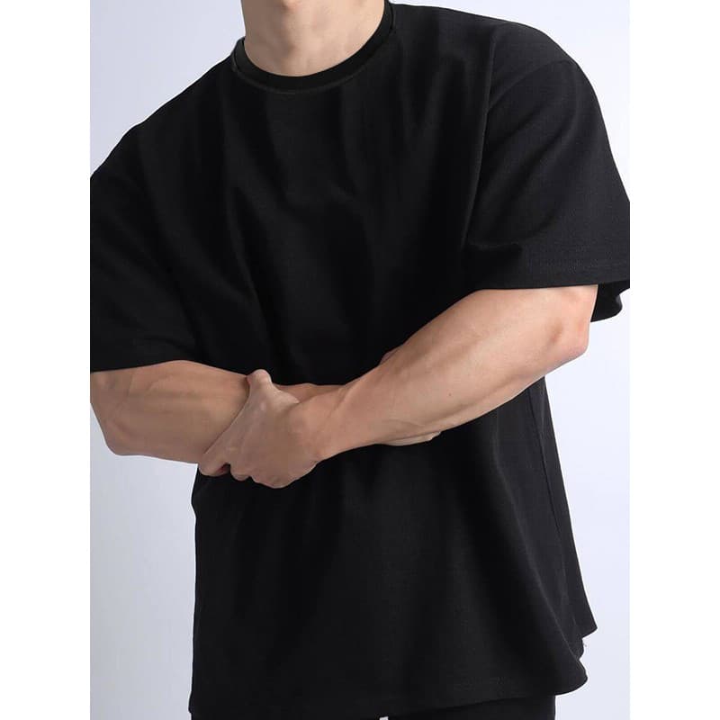 Roupas de Fitness masculinas soltas camiseta cor sólida tamanho grande manga curta muscular criança correndo roupas de t