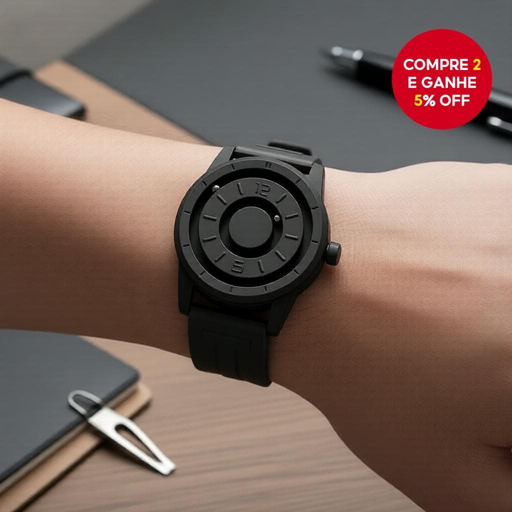 Relógio de Quartzo Masculino com Suspensão Magnética, Pulseira de Silicone Fashion, Sem Caixa