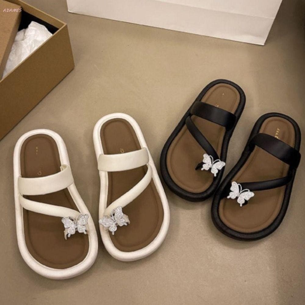 Chinelos De Borboleta De Cristal ADAMES , Antiderrapantes Com Sola Macia Para Praia , Sapatos Fundo Plano