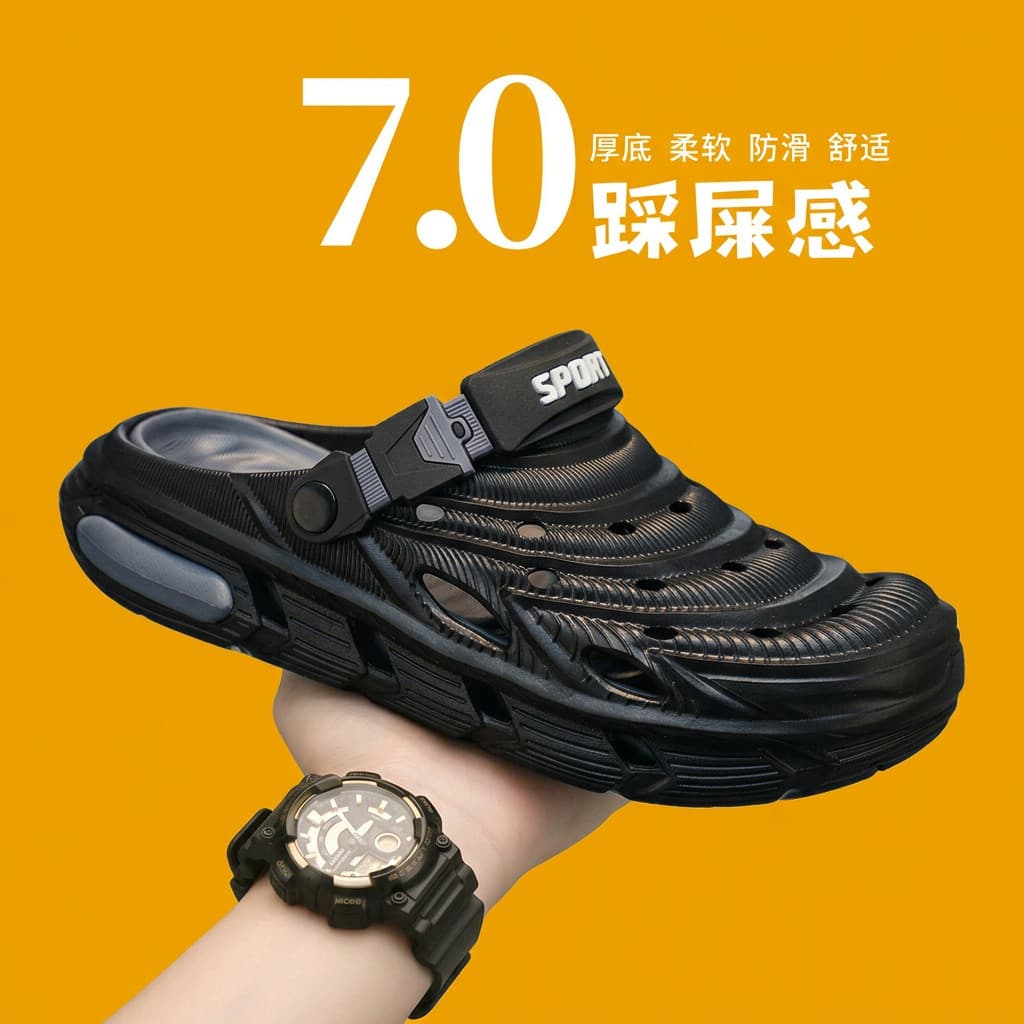 Buraco sapatos masculinos 2026 verão novo estilo merda-piso almofada de ar de sola grossa condução dois desgaste antider