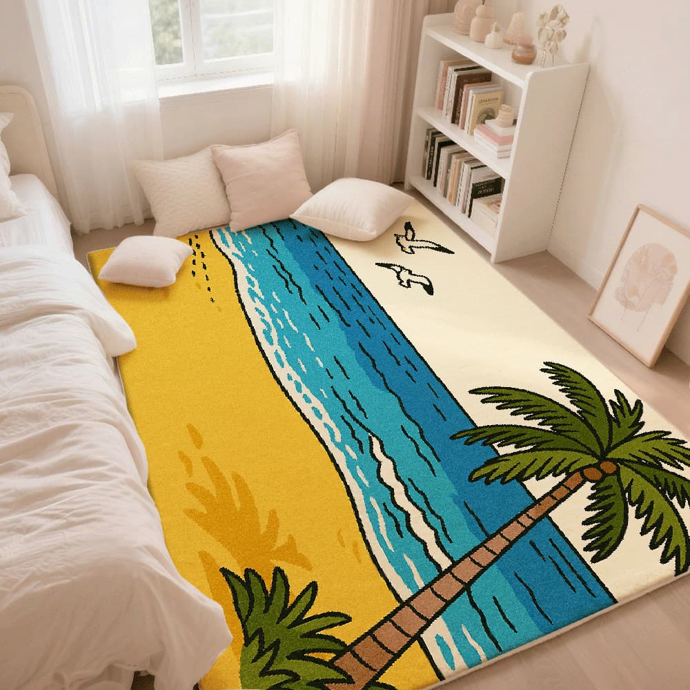 Tapete de praia quarto sala de estar tapete moderno simples estilo ins cobertor de cabeceira casa árvore oceano tema tap