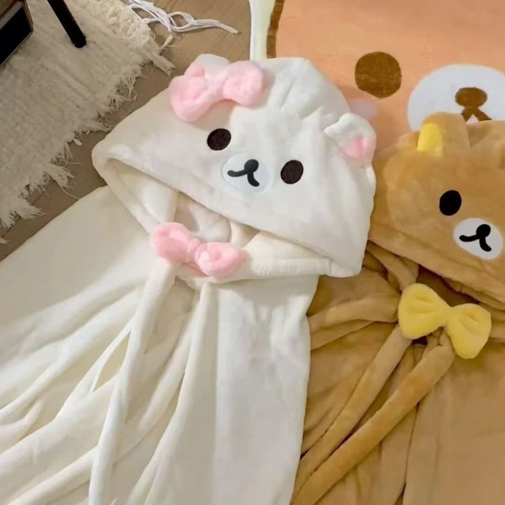 Cobertor de flanela Rilakkuma, cobertor fofo de flanela xale, capa quente com capuz, cobertor de ar condicionado, toalha