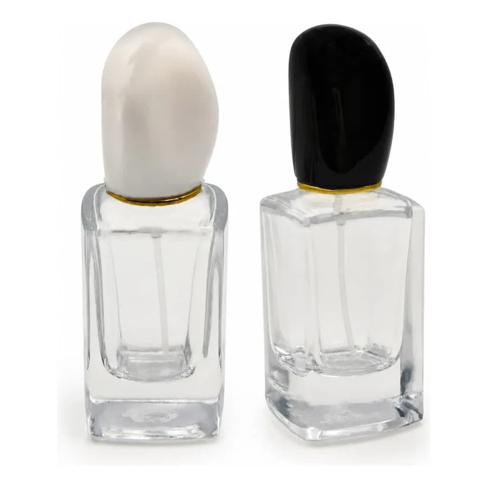 Frasco Porta Perfume 30ml Vidro Tampa Plástico Preto Branco