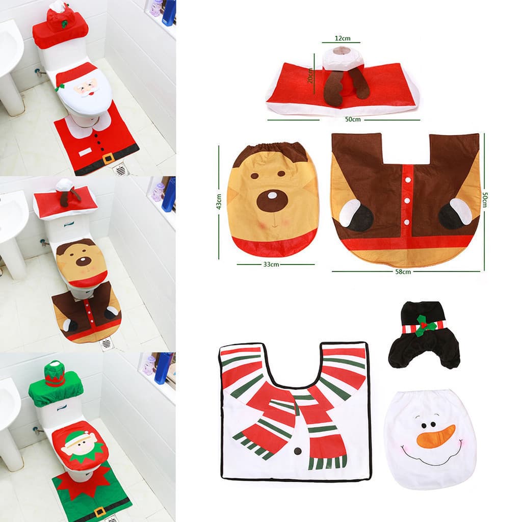 1 Conjunto De Capas De Assento De Vaso Sanitário De Natal Bonito Papai Noel Tapete De Banheiro Para Enfeites Decoração C