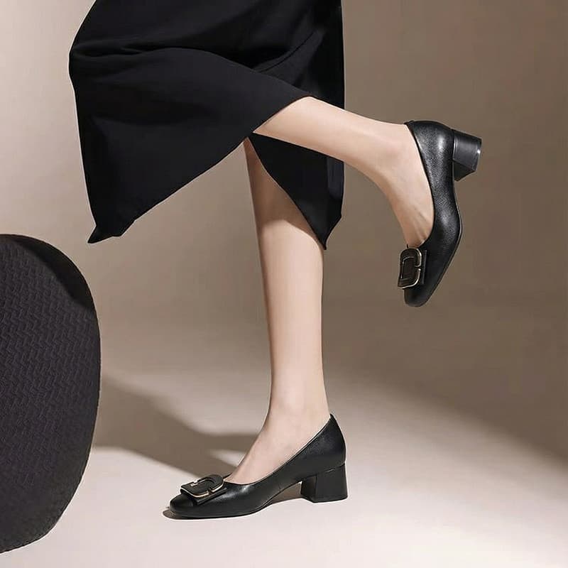 Altura aumentada 4cm clássico quatro estações fivela quadrada oco único sapatos femininos novo estilo elegante dedo do p