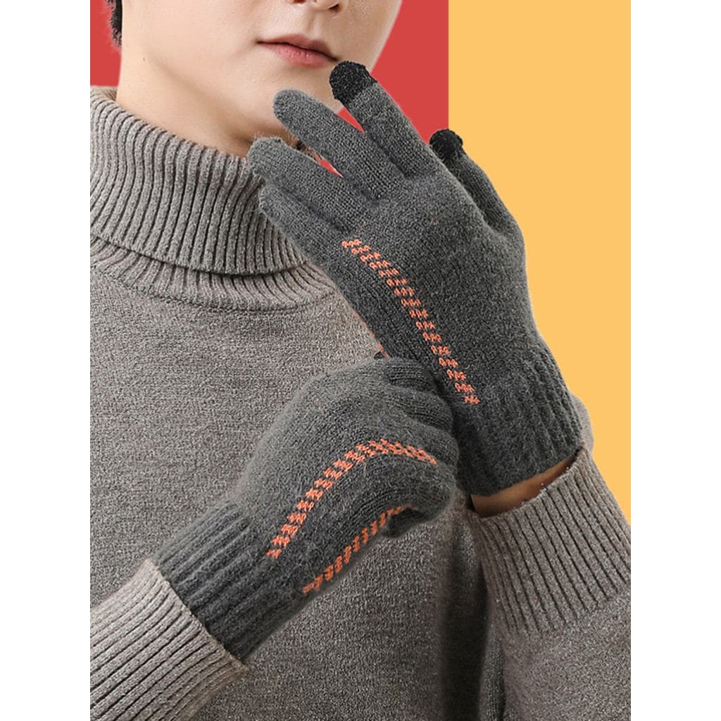 Luvas masculinas inverno à prova de frio quente ao ar livre ciclismo à prova de vento luvas de lã de malha estudante jog