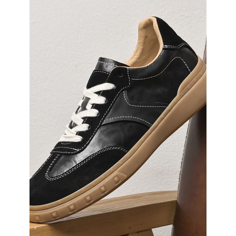 Retro couro genuíno sapatos de treinamento alemão masculino preto rendas sapatos casuais All-Match na moda tênis aumento