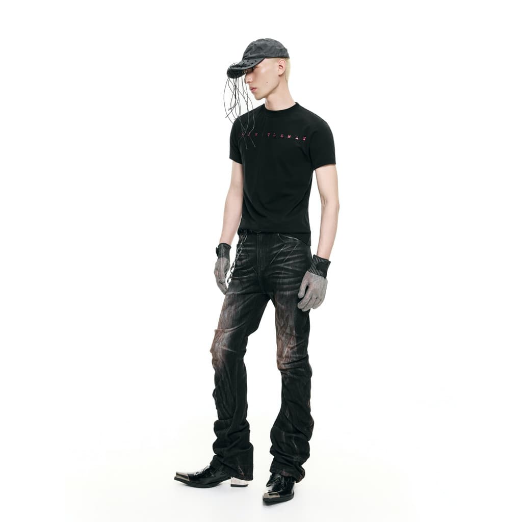 FRKM SCD 26 FS GE Camiseta de manga curta com estampa de letras Slim-fit curto verão básico de manga curta Top masculino