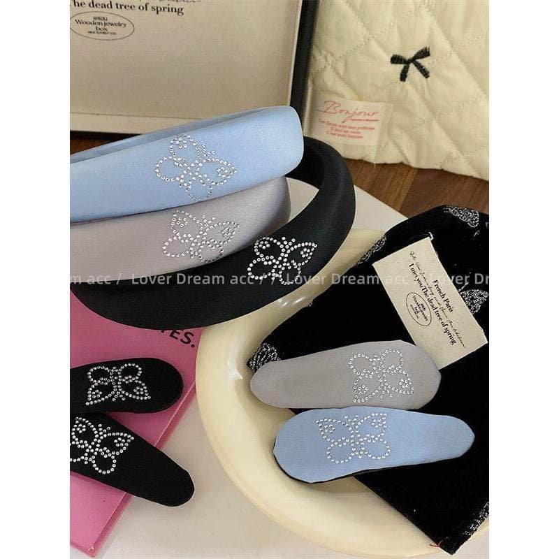 Coreia novo estilo strass borboleta cetim tecido BB clipe de cabelo doce High-End lado franja clipe acessórios para o ca