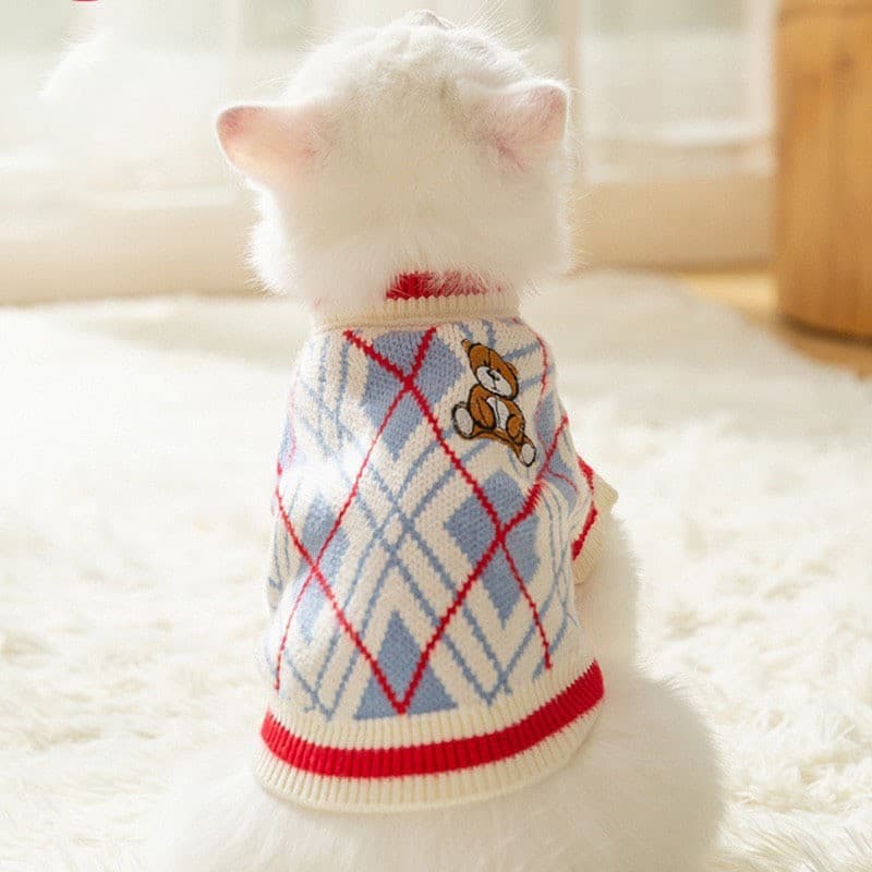 Gato de estimação roupas para cães outono inverno camisola de malha bonito Muppets gato prata gradiente inglês curto peq