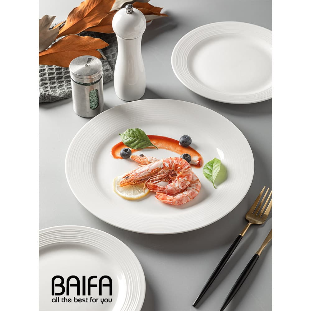 Prato de cerâmica doméstico placa plana bife prato de comida ocidental simples nórdico branco puro utensílios de mesa Pr