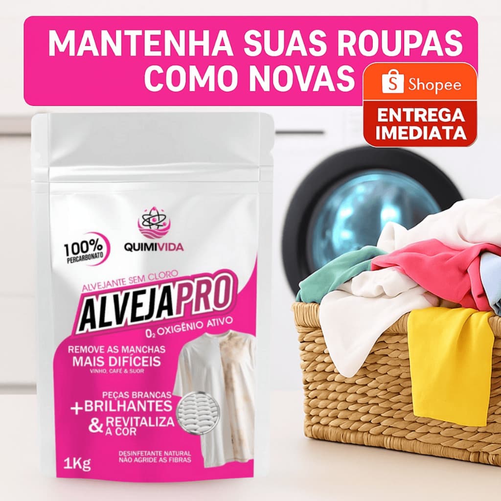 Percarbonato de Sódio Alvejante Sem Cloro em Pó Tira Manchas Clarear de Roupas Branca e Coloridas