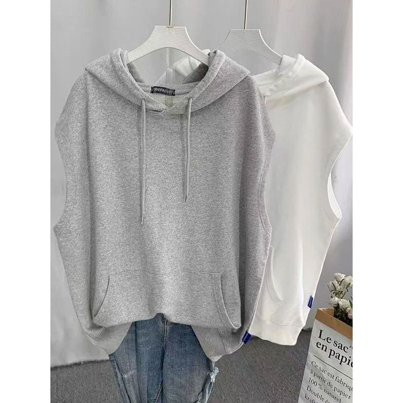 Tamanho grande 1-150kg colete com capuz feminino primavera outono gordura mm solto All-Match Casual sem mangas colete ja