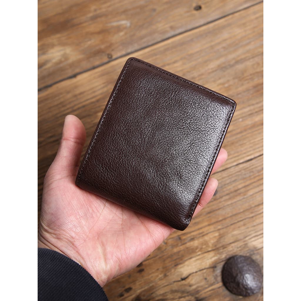 Carteira de couro masculina Horizontal 30% de desconto grande capacidade primeira camada carteira curta carteira simples
