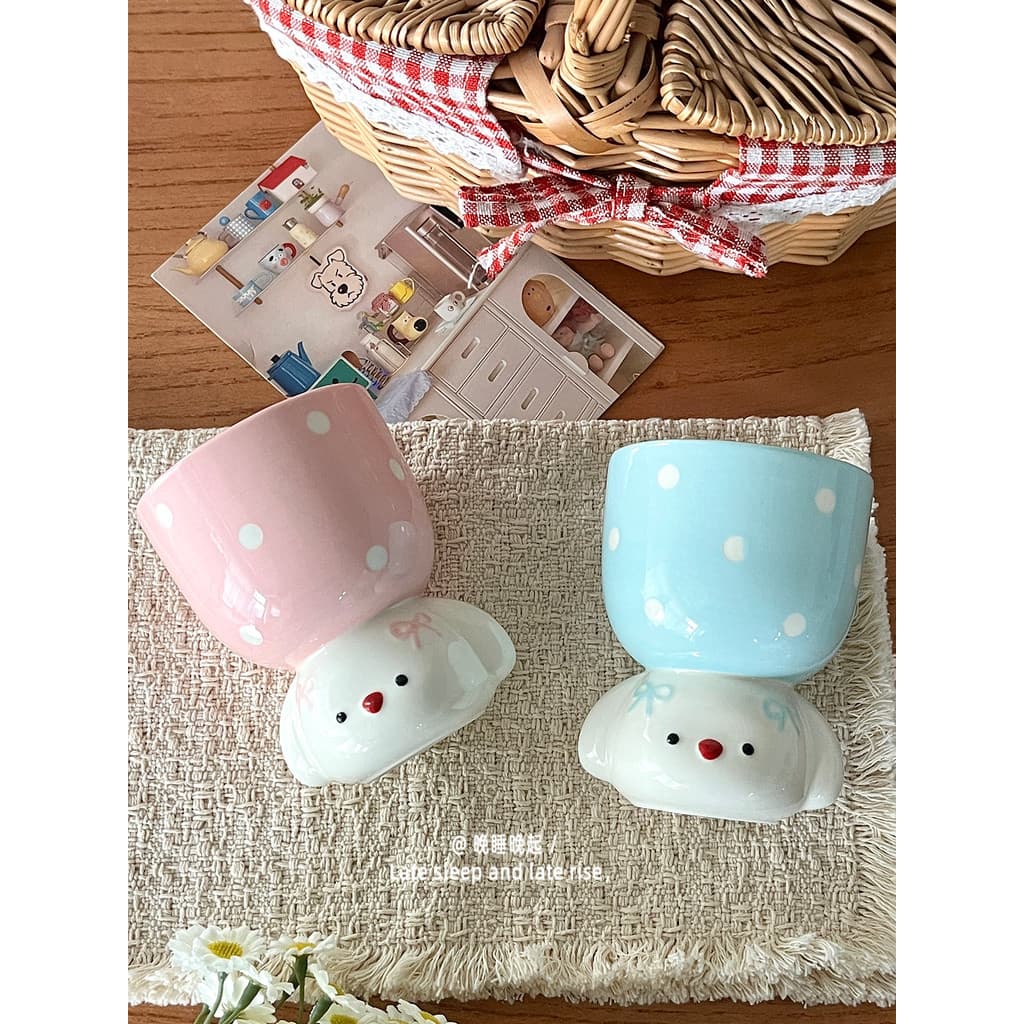 Caneca de cerâmica fofa de desenho animado, menina, coração, bolinhas, aparência feminina, utensílios de mesa altos