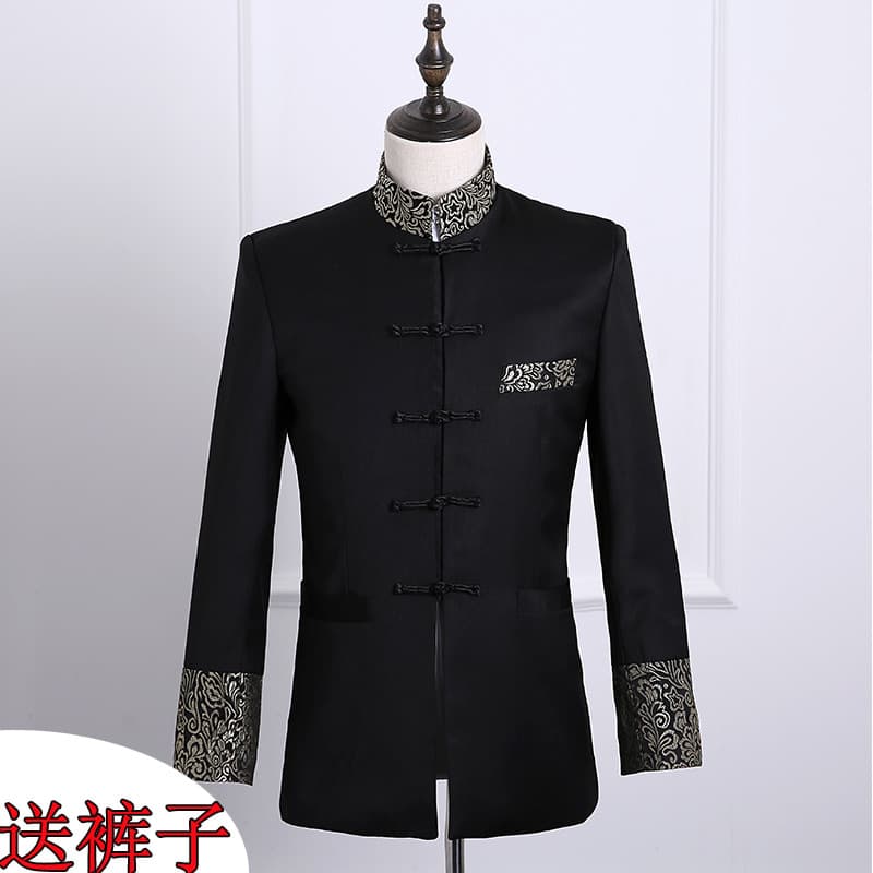 Novo produto estilo chinês gola alta Tang terno masculino juventude desempenho traje primavera outono fino-ajuste terno