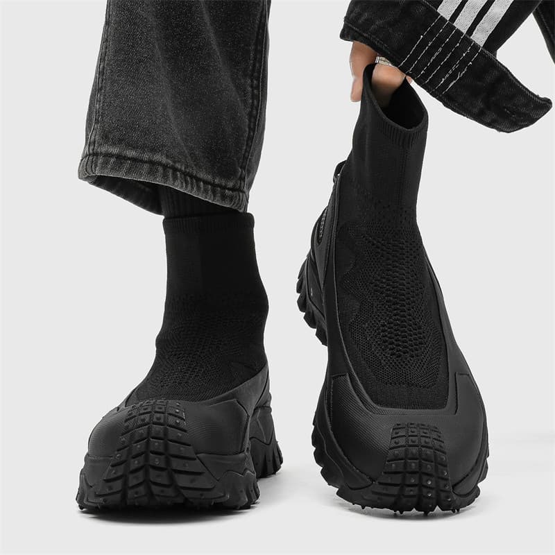 Meias de manga elástica deslizamento-em sola grossa aumentando sapatos casuais Chelsea botas de malha esportes de alta q
