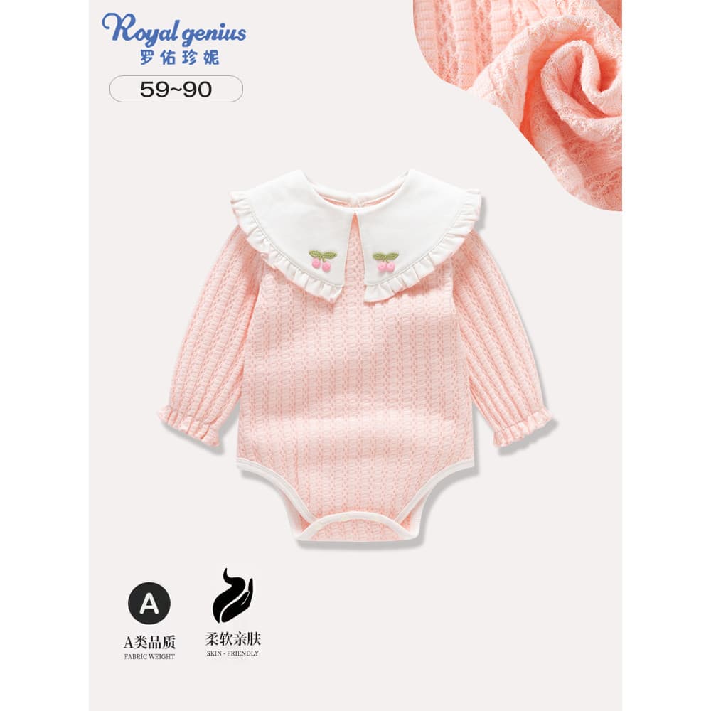 Roupas de bebê primavera outono manga comprida macacão de uma peça lapela bordado fundo triângulo macacão recém-nascido