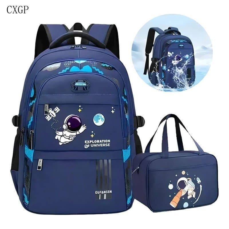 Mochila ortopédica infantil, astronauta, lancheira Traga Cor Azul SUBX JJTC