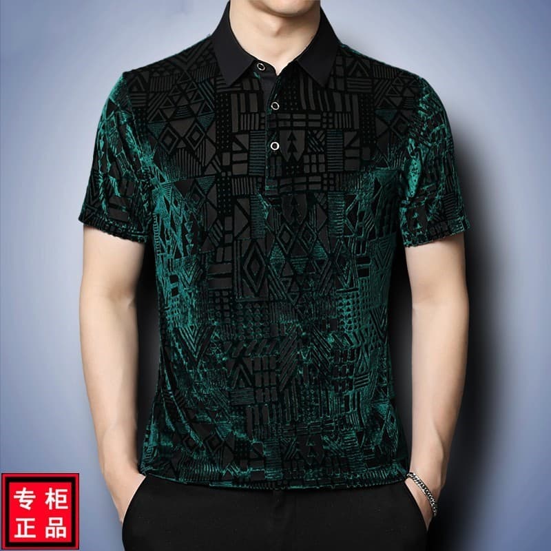 Camiseta de manga curta masculina verão fino 2023 novo estilo translúcido veludo oco camisa POLO Casual lapela de meia-i