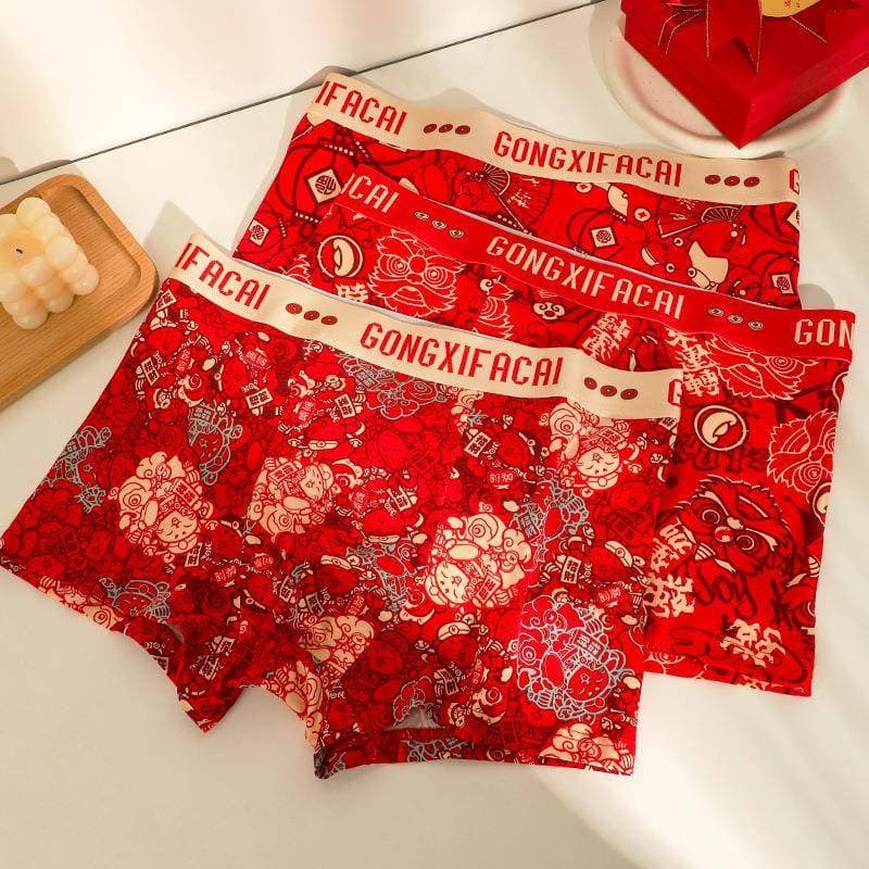 Benming ano puro algodão roupa interior masculina grande vermelho festivo tamanho grande boxer briefs ano novo presentes