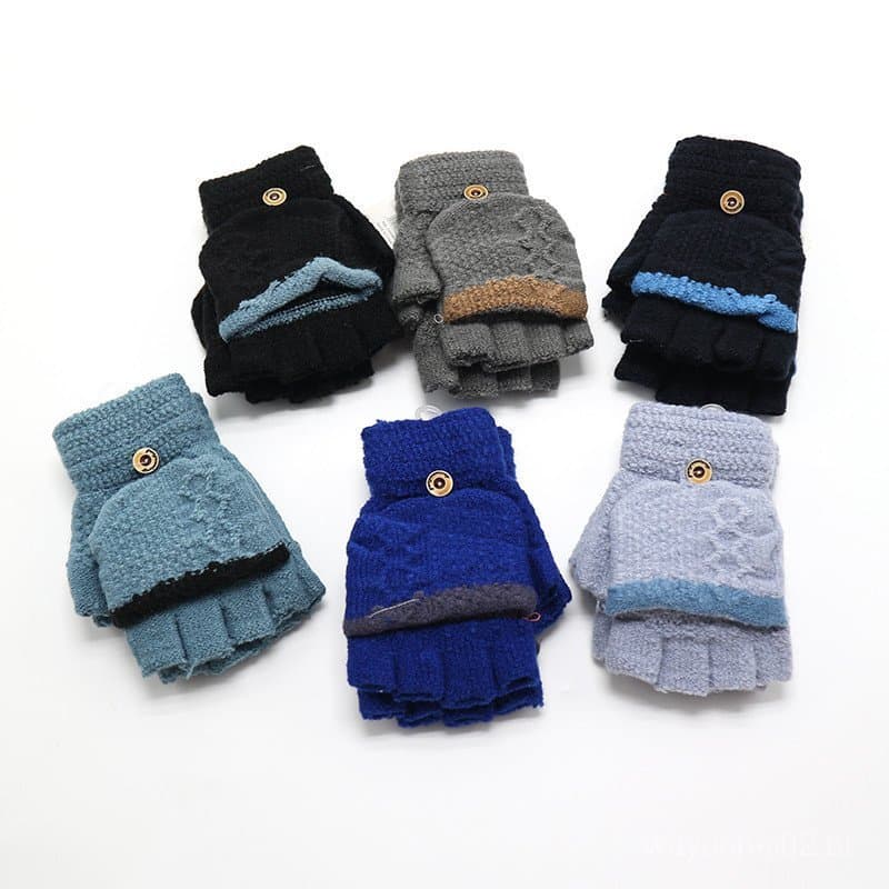 Crianças luvas de inverno grandes crianças homens inverno quente estudantes versão coreana na moda lã espessada sem dedo