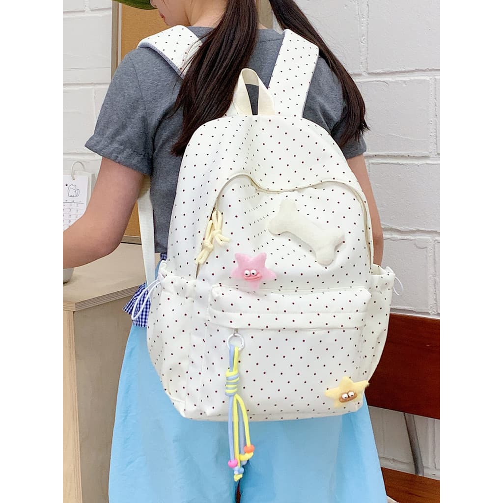 Mochila escolar júnior meninas do ensino médio coração atmosfera bolinhas ossos All-match mochila de estudantes do sexo