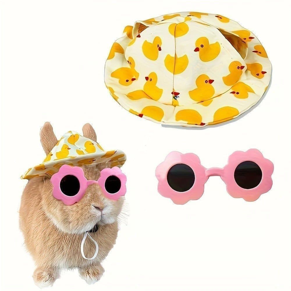 Conjunto De Chapéu E Óculos De Sol De Pato Amarelo De Verão Fofo Para Coelho De Estimação Roupas De Animais Pequenos Ace