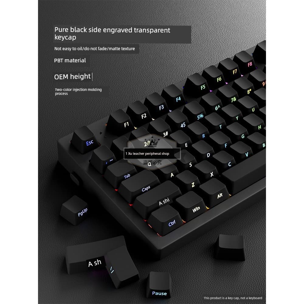 Abdômen Osid Pure Black Side Gravado Keycap Gradiente Translúcido PBT Material OEM Altura 61/87/104/108 Chaves