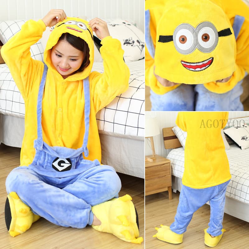 Macacão Unissex Adulto Minion – Pijamas De Flanela Ultramacio De Desenho Animado Com Design Capuz , Ótimo Para Presentes