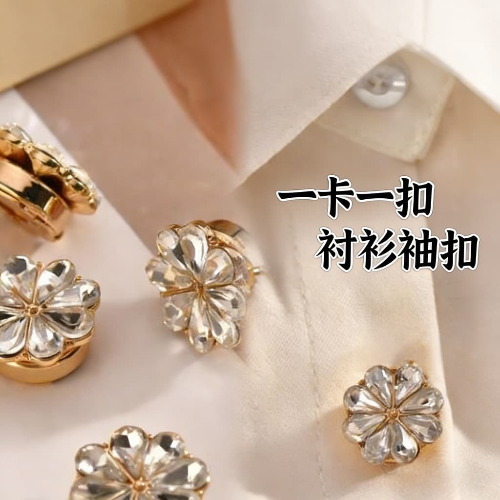 Flor strass abotoaduras moda camisa branca abotoaduras colarinho botões senhoras temperamento abotoaduras feminino luz l