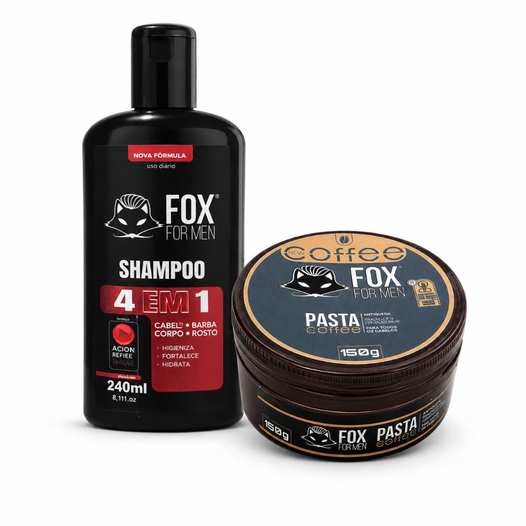 Kit Pasta New Coffee 150g + Shampoo 4 Em 1 240ml Fox For Men Sem Resíduos Cabelo Alinhado Com Brilho